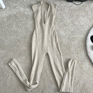 Ribbed deep V jumpsuit